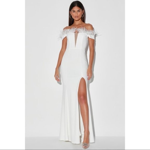Lulus Dresses & Skirts - NEW Lulu's White Feather OTS Maxi Gown Dress